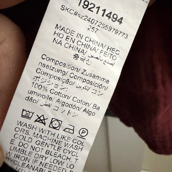 SHEIN Cotton Gauze Peasant Blouse L – Textured Boho Top, Rust Brown, Long Sleeve - Picture 4 of 8